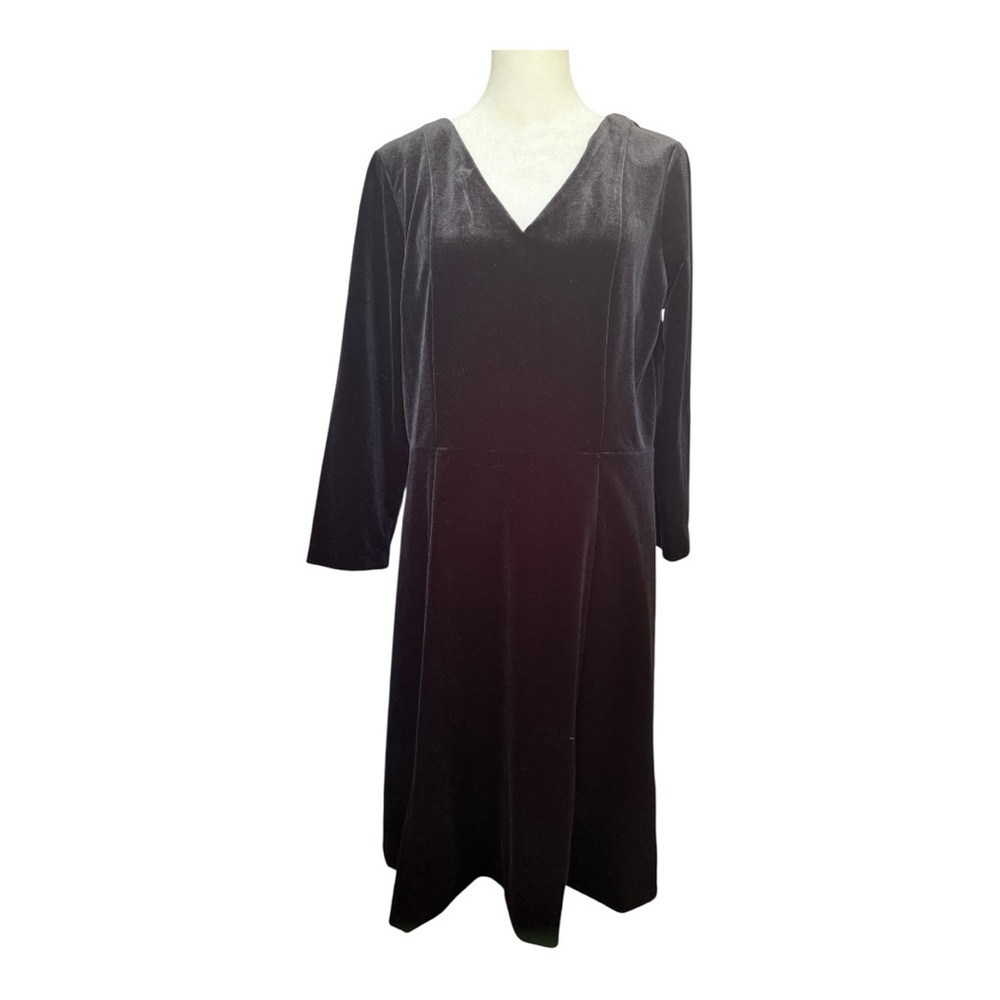 Lands' End Black Velvet Long Sleeve Holiday Winter Dress Cocktail 10
